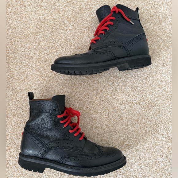 Givenchy Wingtip Black Leather Combat Boots Mens EU 43 US 10 Whipstitch Lace Up - Picture 3 of 10